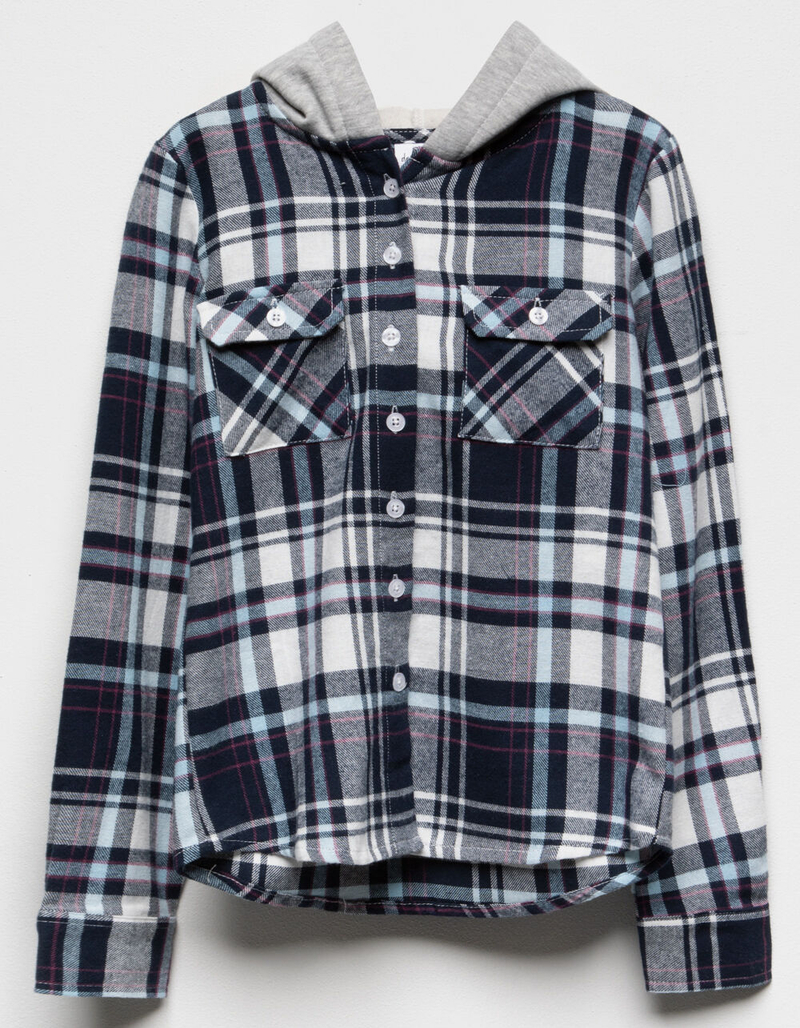 DESTINED Hooded Navy Girls Flannel Shirt image number 0