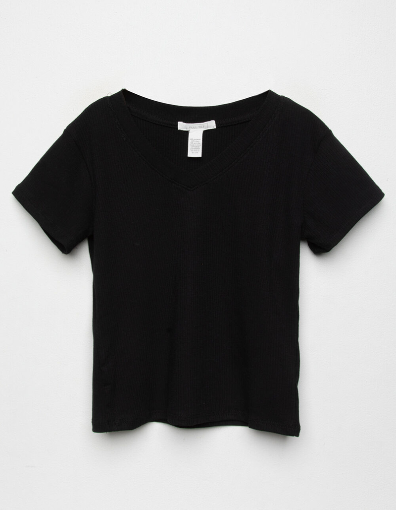 FULL TILT Girls Black Essential V Neck Tee image number 0