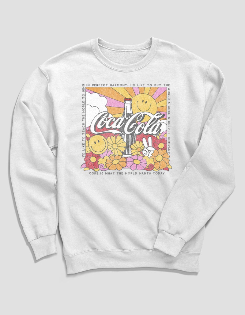 COCACOLA 70's Floral Sun Unisex Crewneck Sweatshirt WHITE Tillys