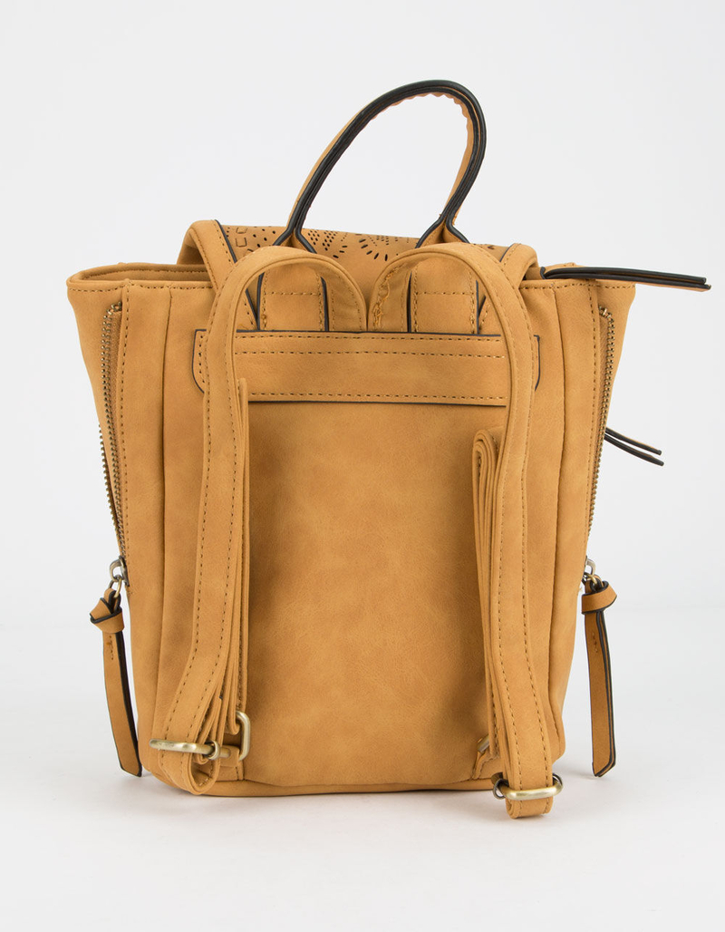 VIOLET RAY Kendall Floral Perforated Mustard Mini Backpack image number 2
