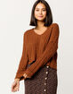 SKY AND SPARROW Open Weave Brown Womens Crop Sweater image number 1