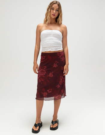 FULL TILT Low Rise Floral Womens Mesh Midi Skirt Primary Image