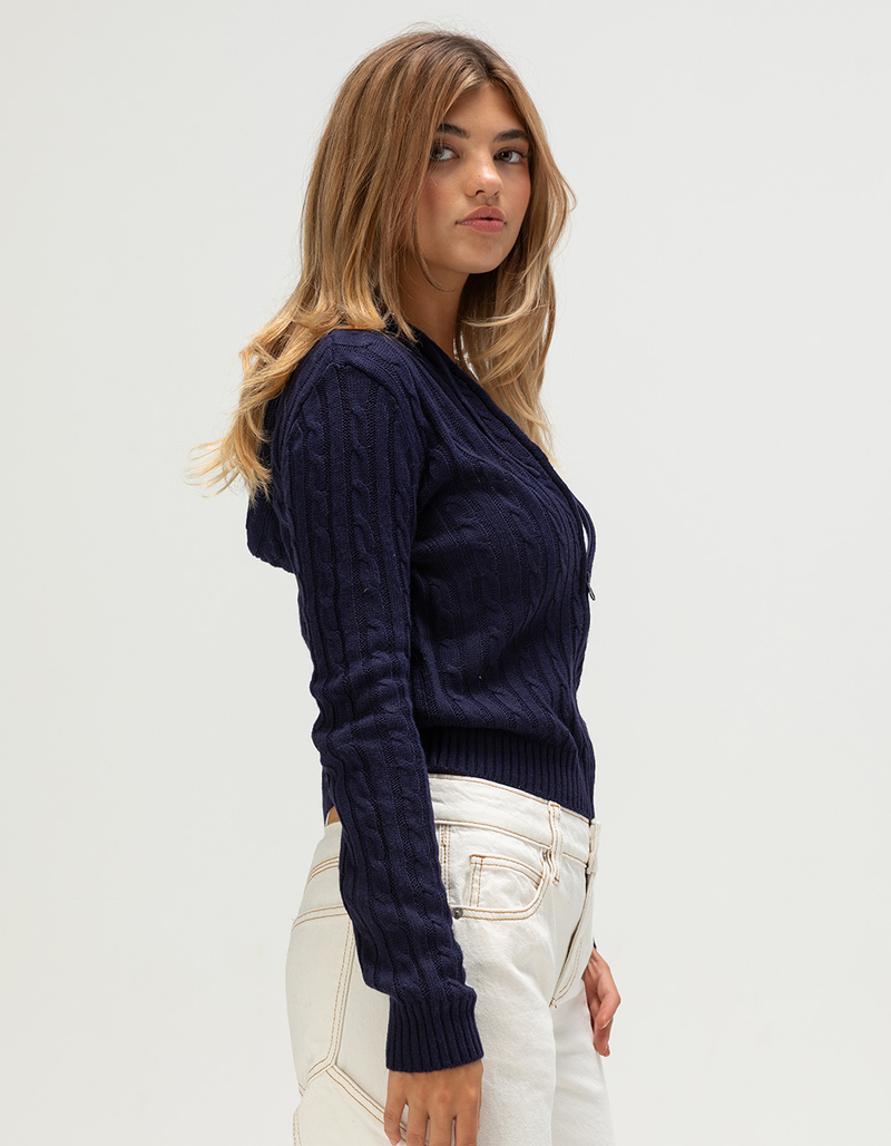 LOVE TREE Womens Zip-Up Hooded Cable Knit Sweater image number 2