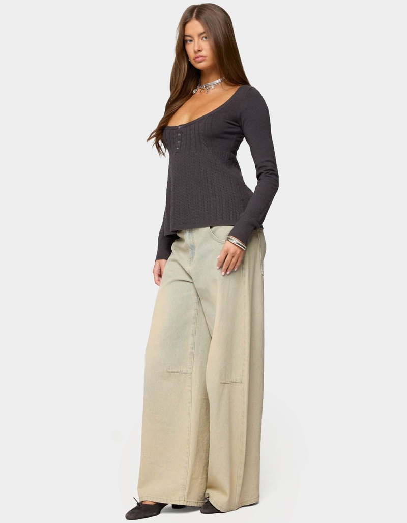 EDIKTED Jaylah Cable Knit Babydoll Top image number 3