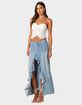 EDIKTED Valencia Ruffle Slitted Denim Maxi Skirt image number 2