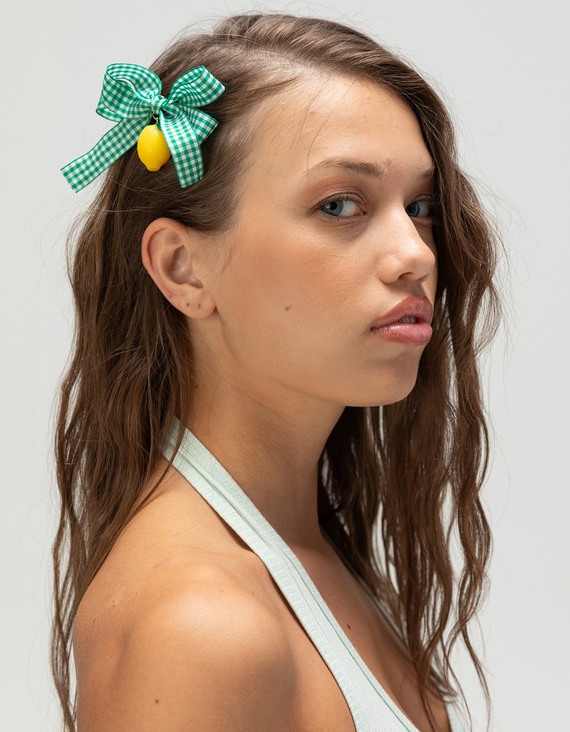FULL TILT 2 Pack Lemon Gingham Bow Clips image number 1