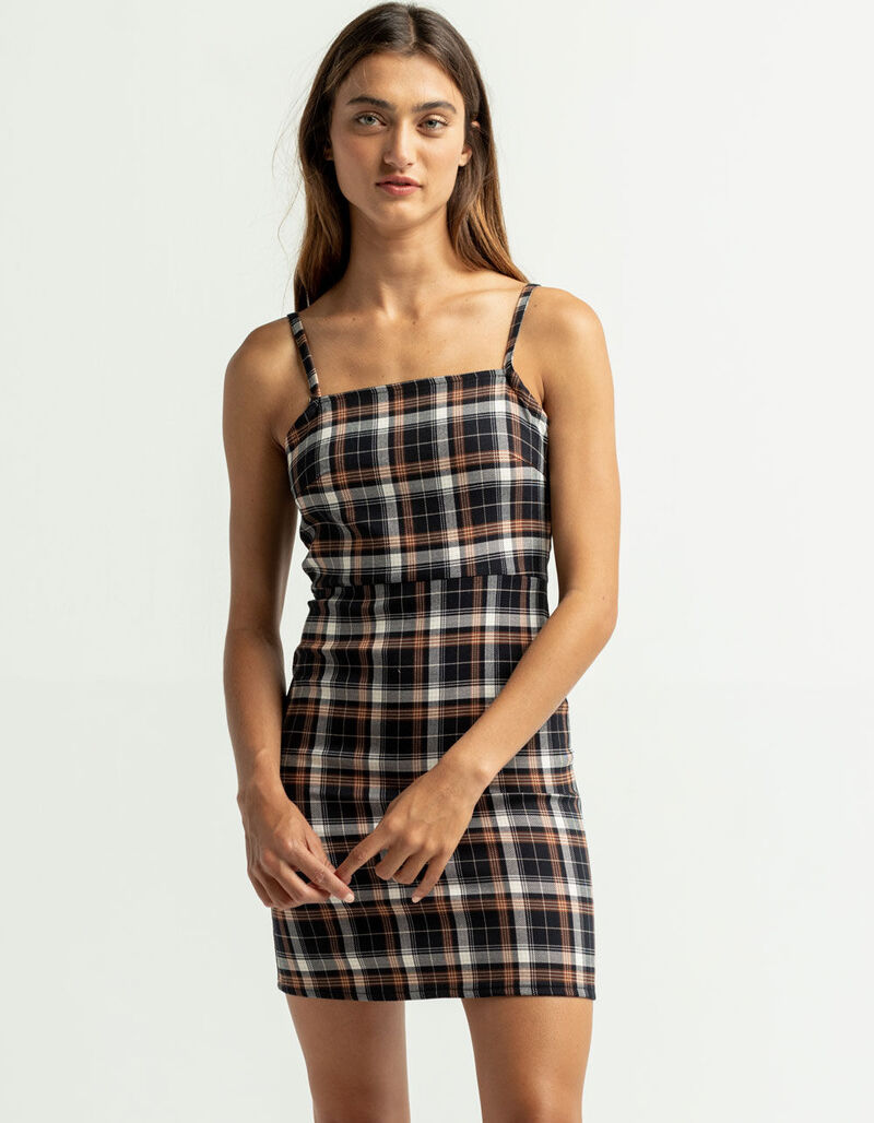 FULL TILT Plaid Open Back Slip Dress BLKCO 409899149