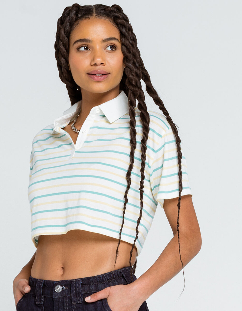FULL TILT Stripe Womens Crop Polo Tee image number 0
