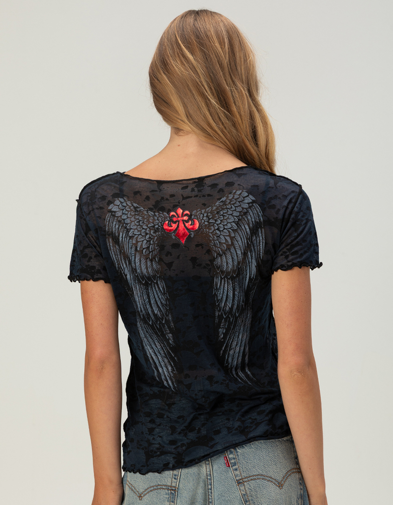 AFFLICTION Angel Wings Bo Womens Sheer Top image number 3