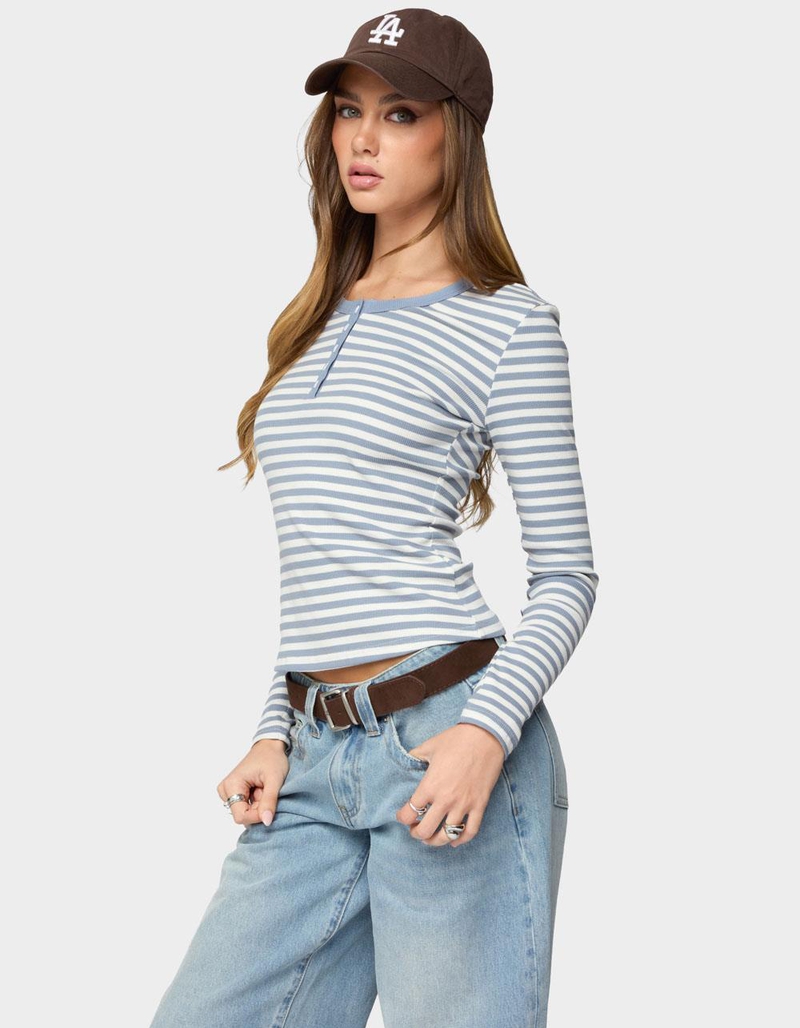 EDIKTED Roma Striped Henley Top image number 1
