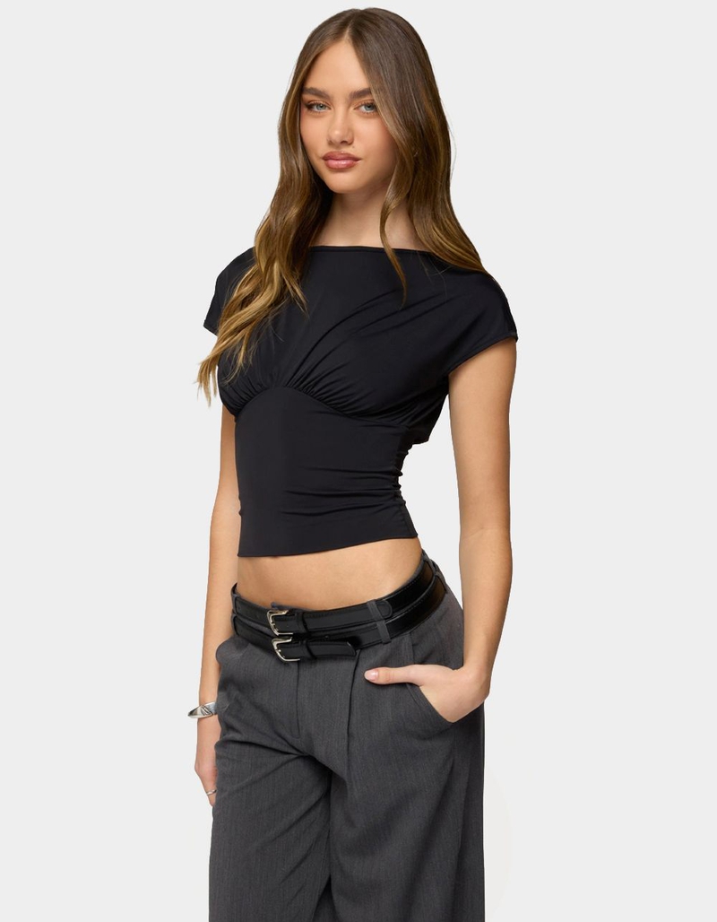 EDIKTED Leonah Ruched Boat Neck Top image number 1