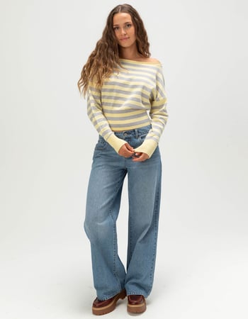 RSQ Womens Off The Shoulder Stripe High Rib Sweater Alternative Image