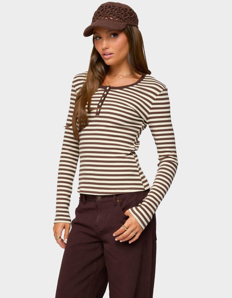 EDIKTED Roma Striped Henley Top image number 1