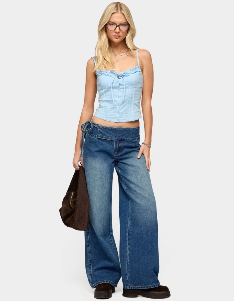 EDIKTED Cleo Tie Waist Low Rise Baggy Jeans image number 4
