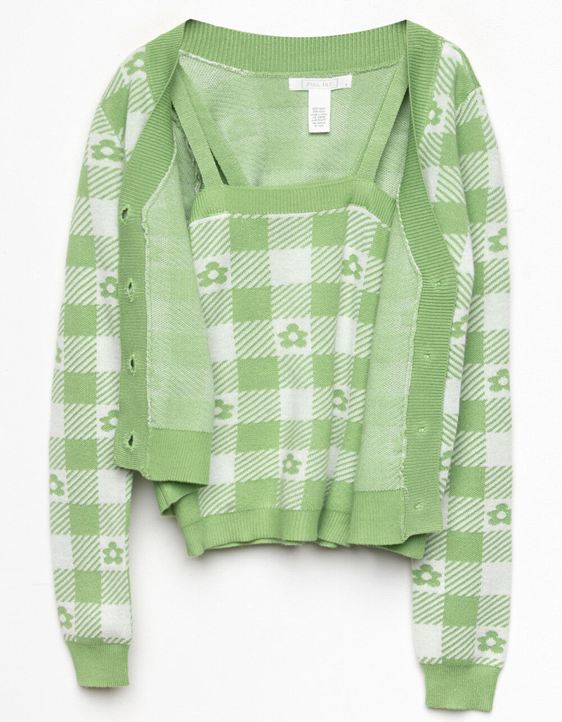 FULL TILT Checkerboard Floral Girls Sweater Set image number 0