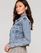 HIGHWAY Destroyed Fray Womens Cropped Denim Jacket image number 2