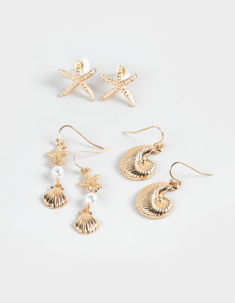 FULL TILT 3 Pack Shell/Starfish Earrings image number 0