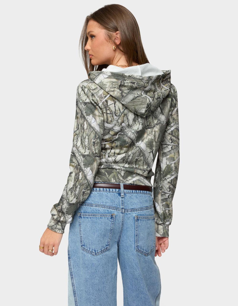 EDIKTED Tayler Camo Zip Up Hoodie image number 2
