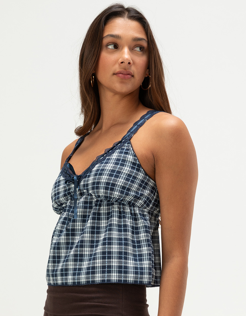 MADDEN GIRL Womens Plaid Babydoll Top image number 2