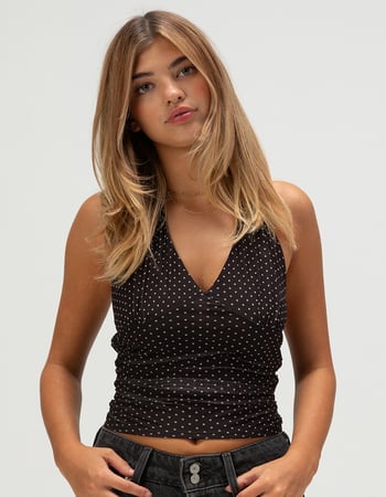 FULL TILT Polka Dot Womens Mesh Halter Top Primary Image
