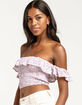 SKY AND SPARROW Off The Shoulder Lavender Smock Crop Top image number 2