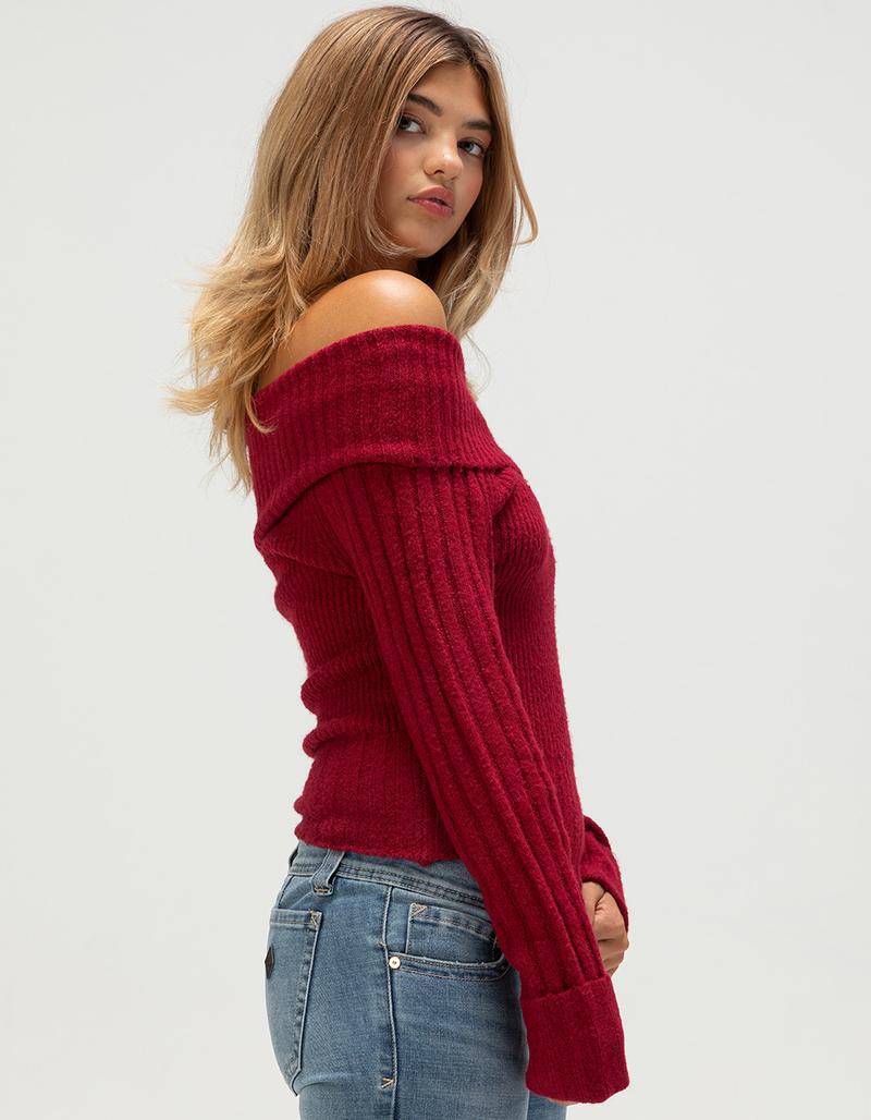 MADDEN GIRL Off The Shoulder Womens Sweater image number 2