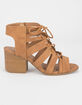 QUPID Lace Up Tan Womens Heeled Sandals image number 2