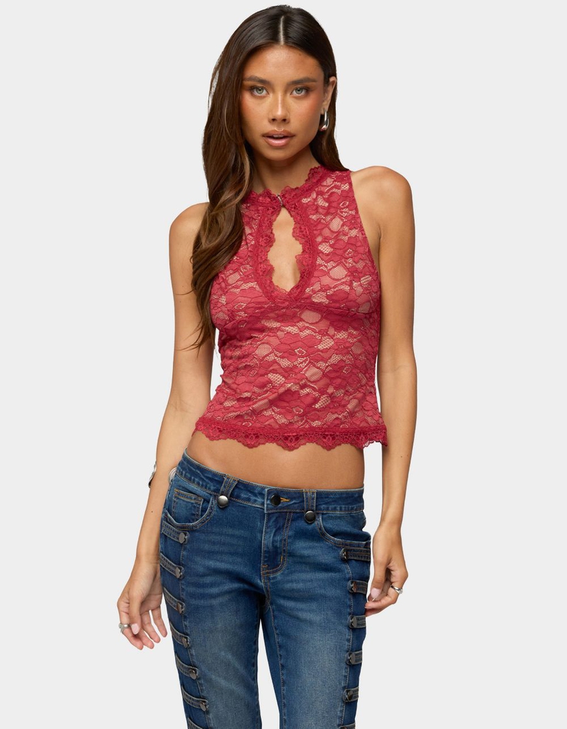 EDIKTED Frieda Keyhole Cutout Lace Top image number 0