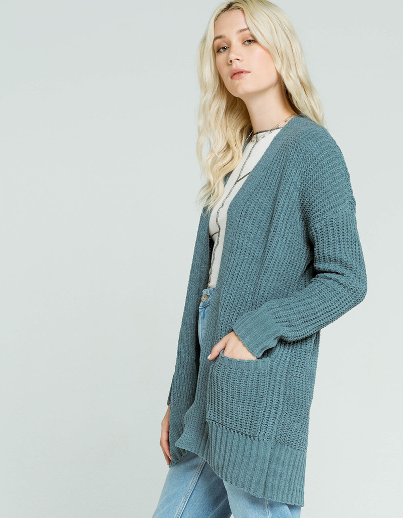 SKY AND SPARROW Chenille Ribbed Womens Teal Green Cardigan image number 1