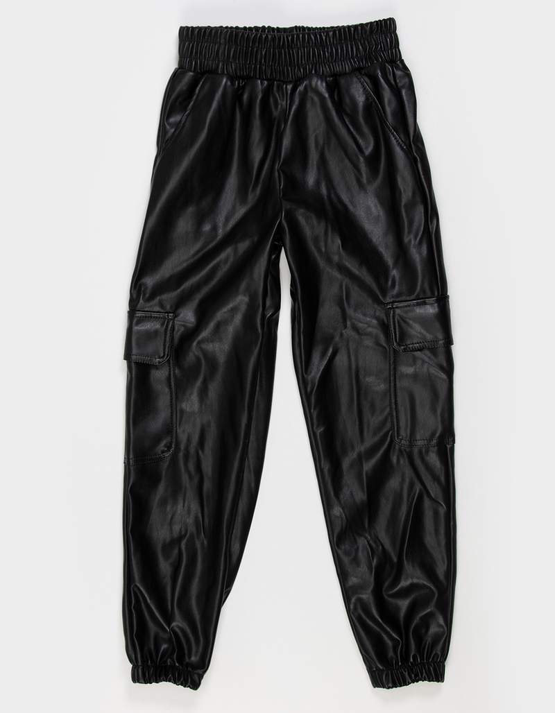 EYESHADOW Faux Leather Girls Elastic Waist Cargo Pants image number 0