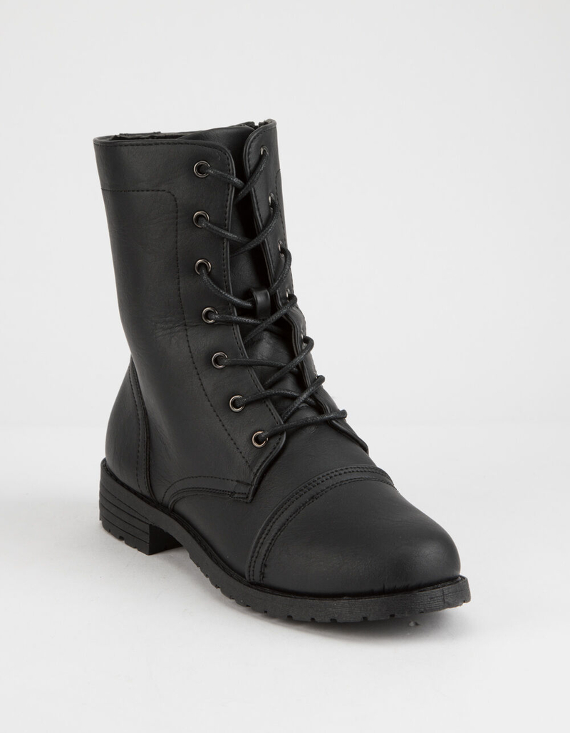 WILD DIVA Lace Up Black Womens Combat Boots image number 0