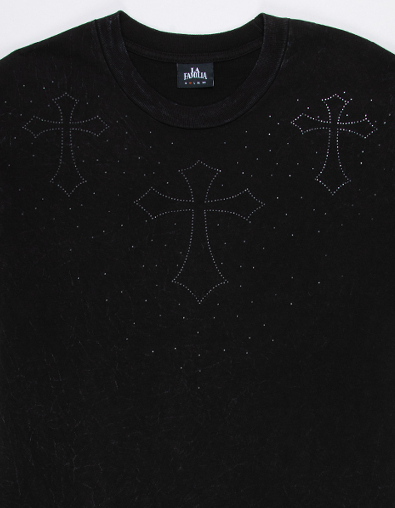 LA FAMILIA Crosses Mens Rhinestone Boxy Tee image number 1