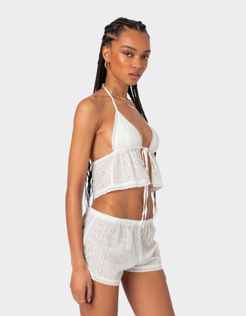 EDIKTED Jael Tie Front Eyelet Halter Top - WHITE | Tillys