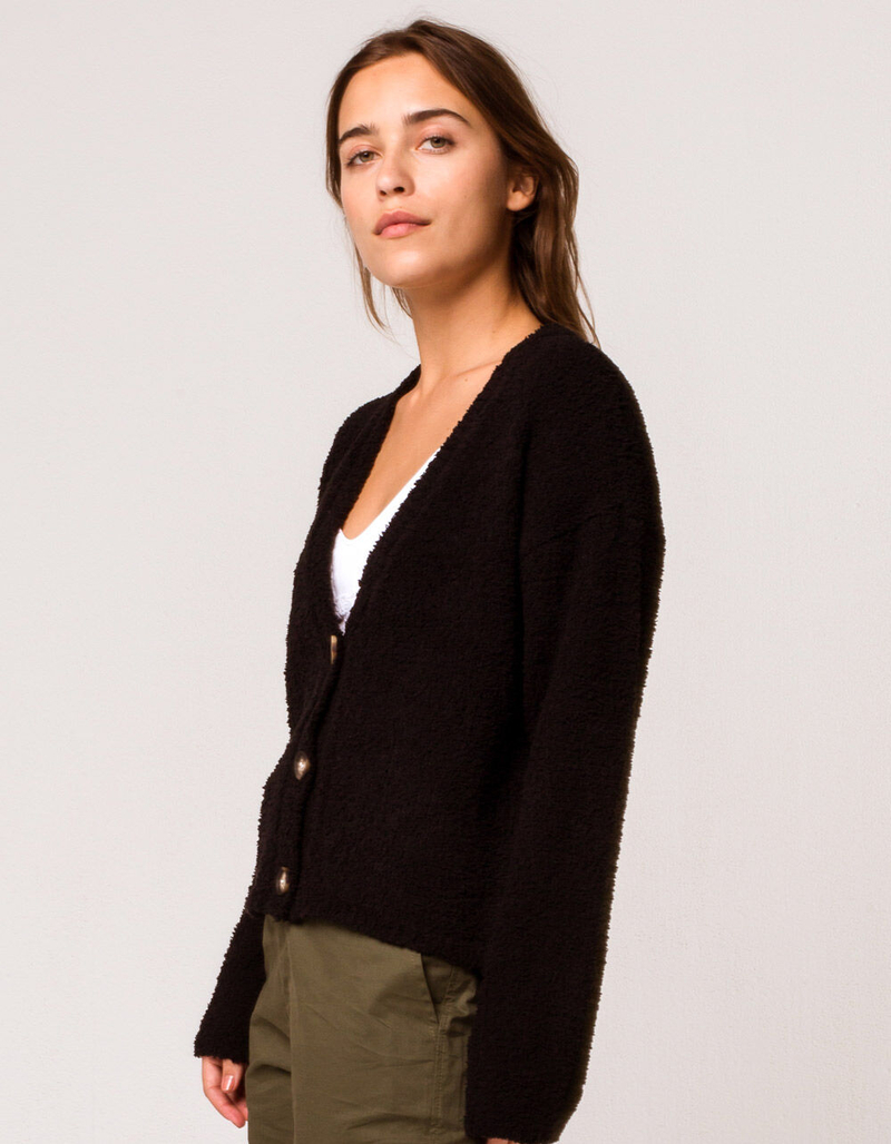 FULL TILT Essentials Fuzzy Black Womens Cardigan image number 1