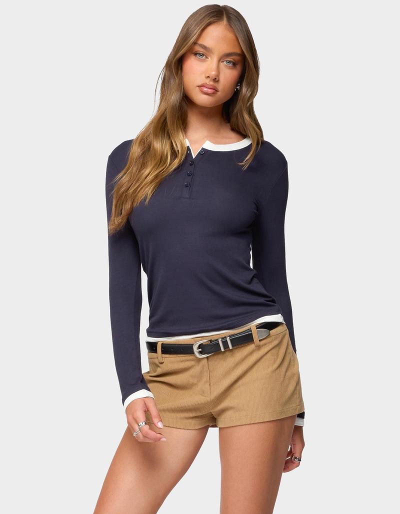 EDIKTED Contrast Layered Look Henley Top image number 0