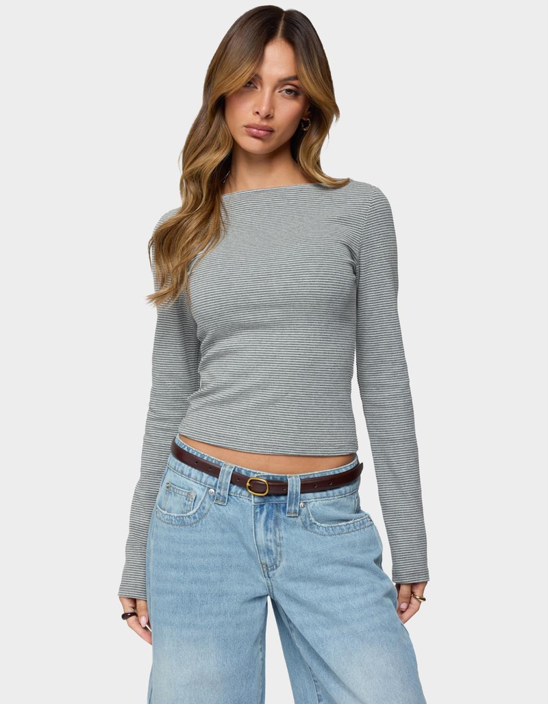 EDIKTED Loria Striped Boat Neck Top image number 0