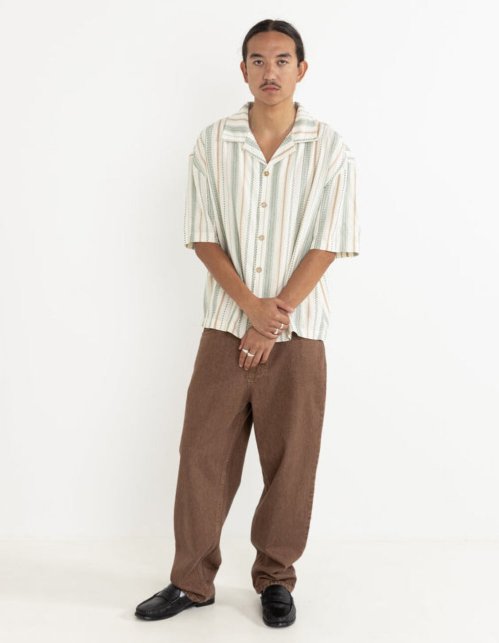 RHYTHM Relaxed Stripe Mens Button Up Shirt - CREAM - XL | Tillys