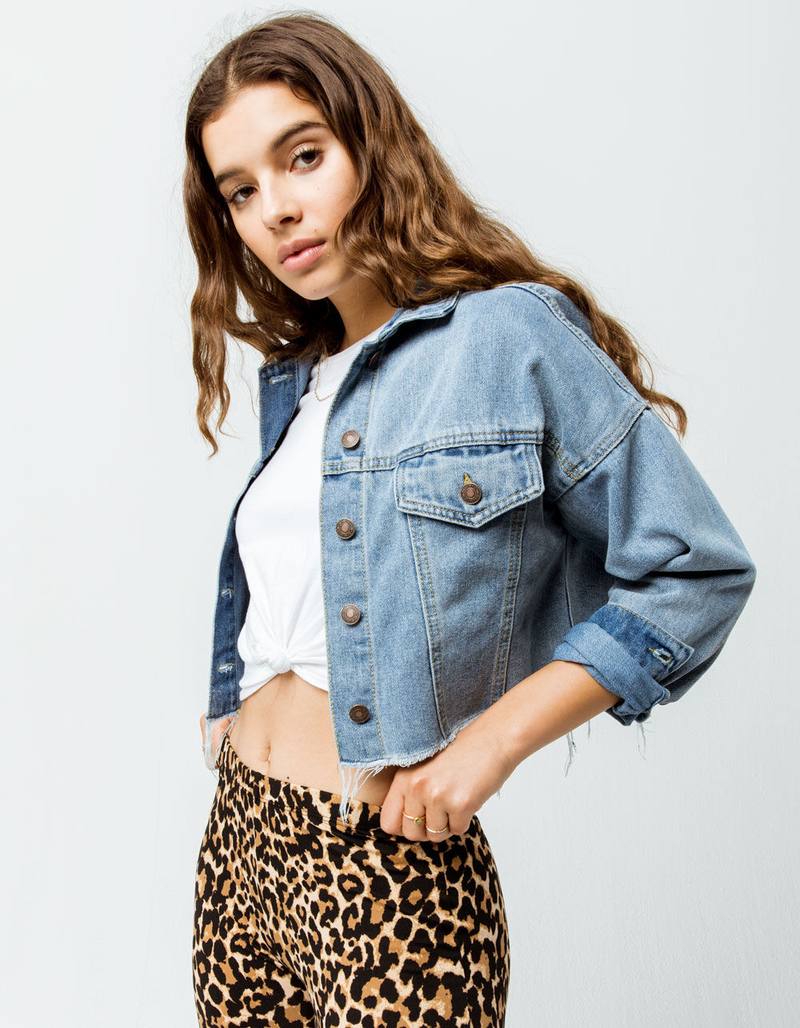 SKY AND SPARROW Frayed Crop Womens Denim Jacket image number 0