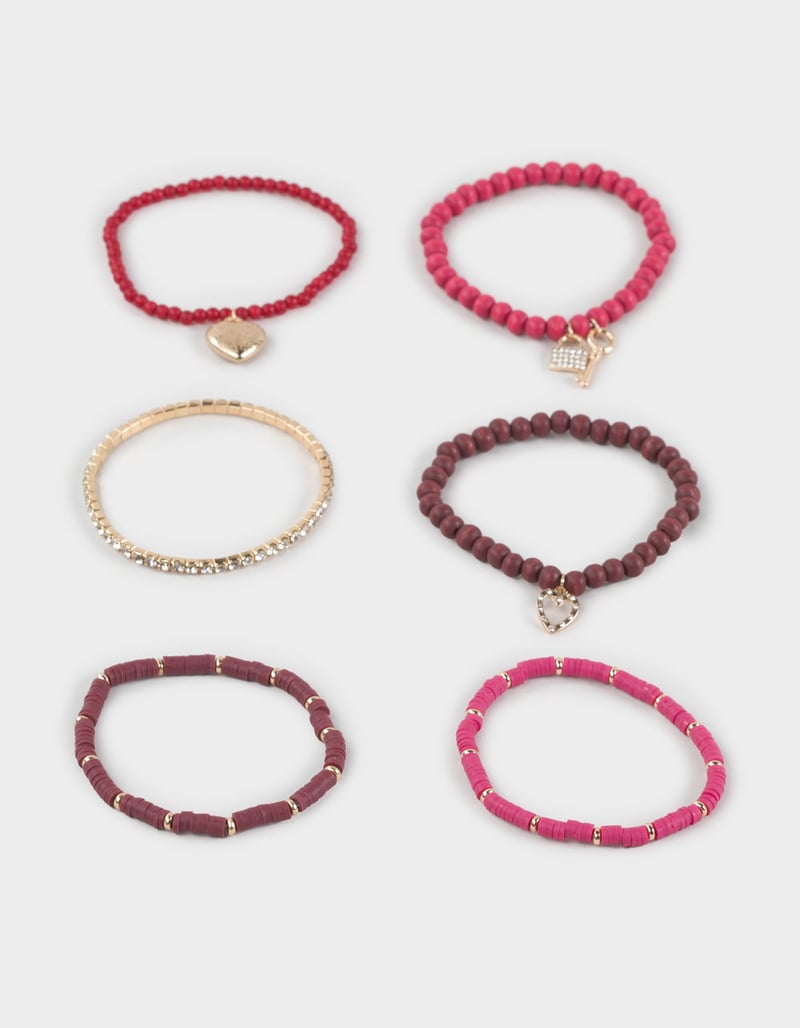 FULL TILT 6 Pack Beaded/Heart/Locket/Key Chain Bracelet image number 0