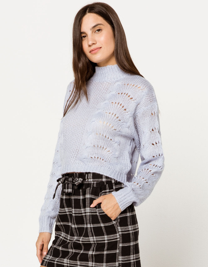 WOVEN HEART Open Text Mock Neck Womens Crop Sweater image number 1