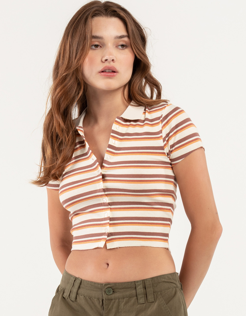 RSQ Womens Stripe Button Front Top image number 0