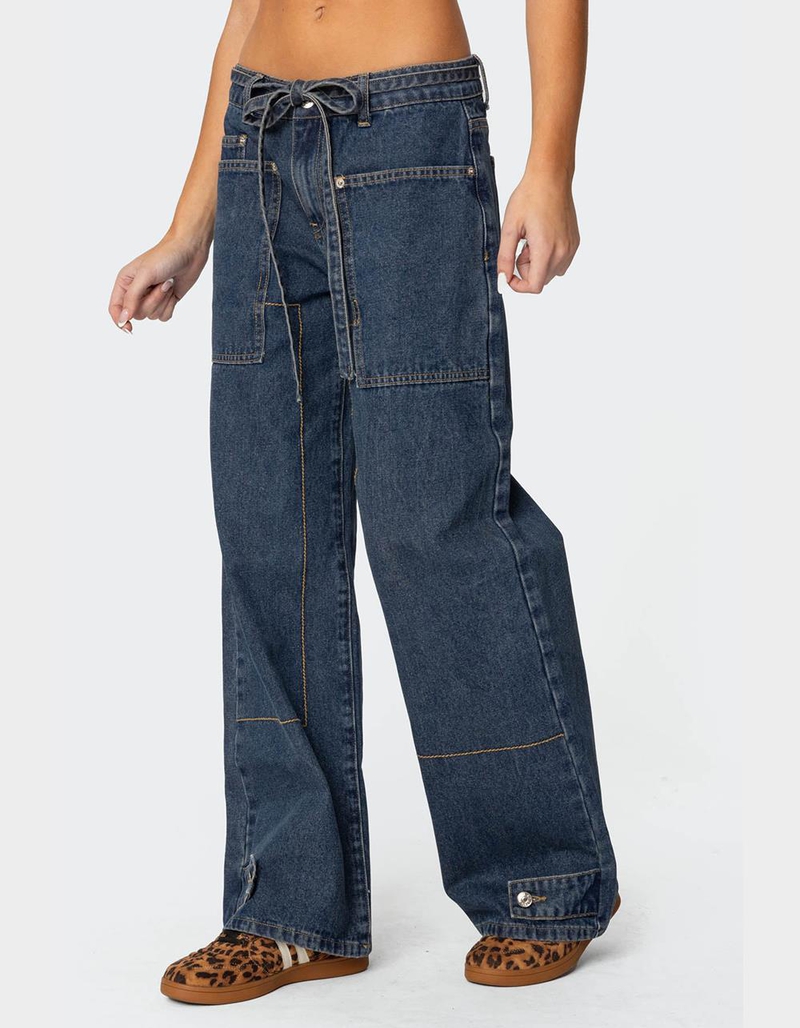 EDIKTED Funky Stitch Low Rise Jeans image number 3