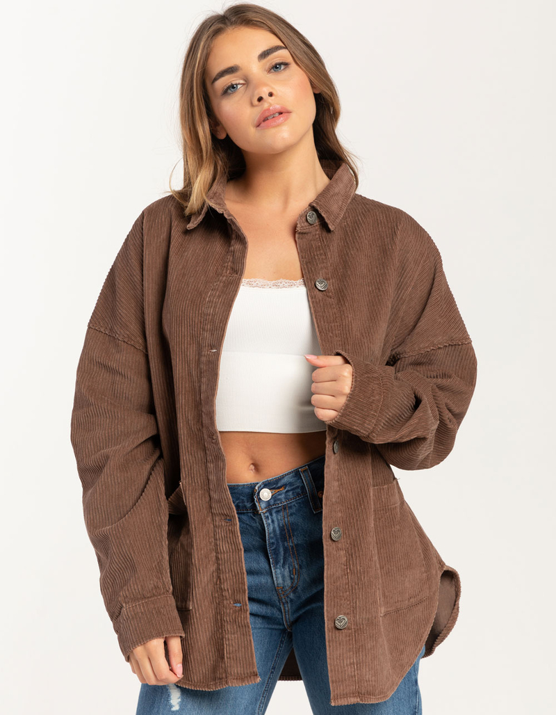 ROXY Kick Back Corduroy Button Up Womens Shacket image number 0