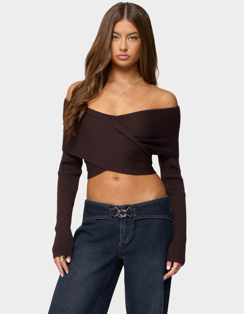 EDIKTED Paulina Off Shoulder Wrap Sweater image number 0
