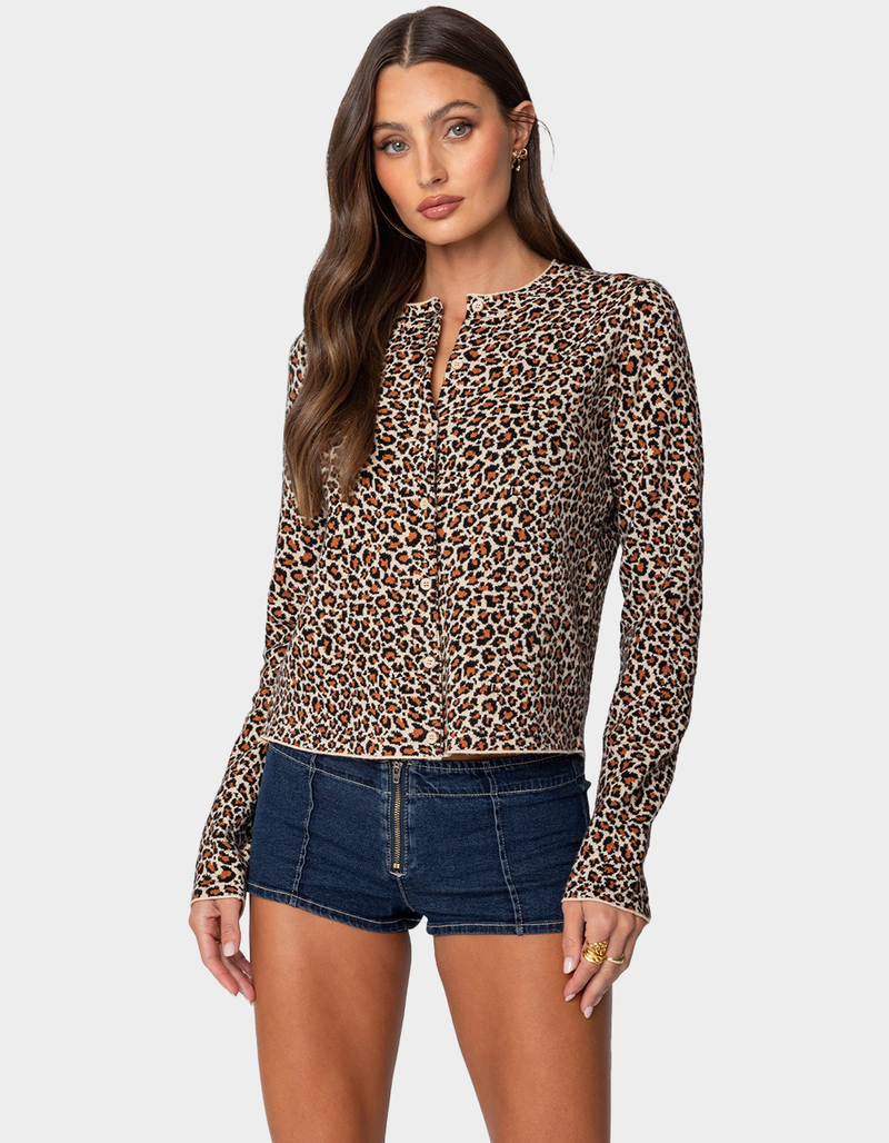 EDIKTED Leopard Printed Knit Cardigan image number 0
