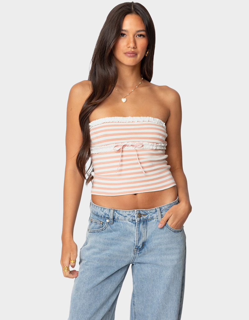 EDIKTED Striped Eyelet Trim Tube Top image number 0