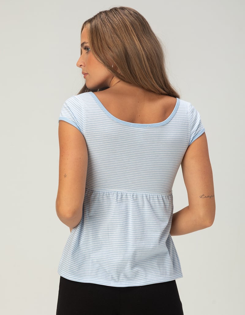 FULL TILT Embroidered Stripe Womens Babydoll Top image number 3