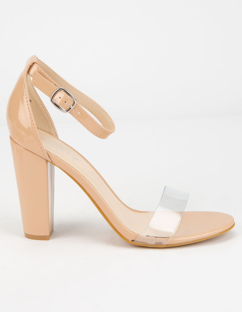 BAMBOO Clear Ankle Strap Nude Heeled Sandals image number 1