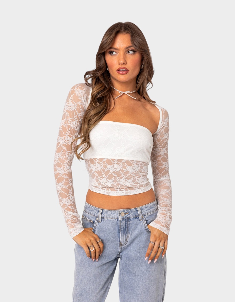 EDIKTED Addison Sheer Lace Two Piece Top image number 0