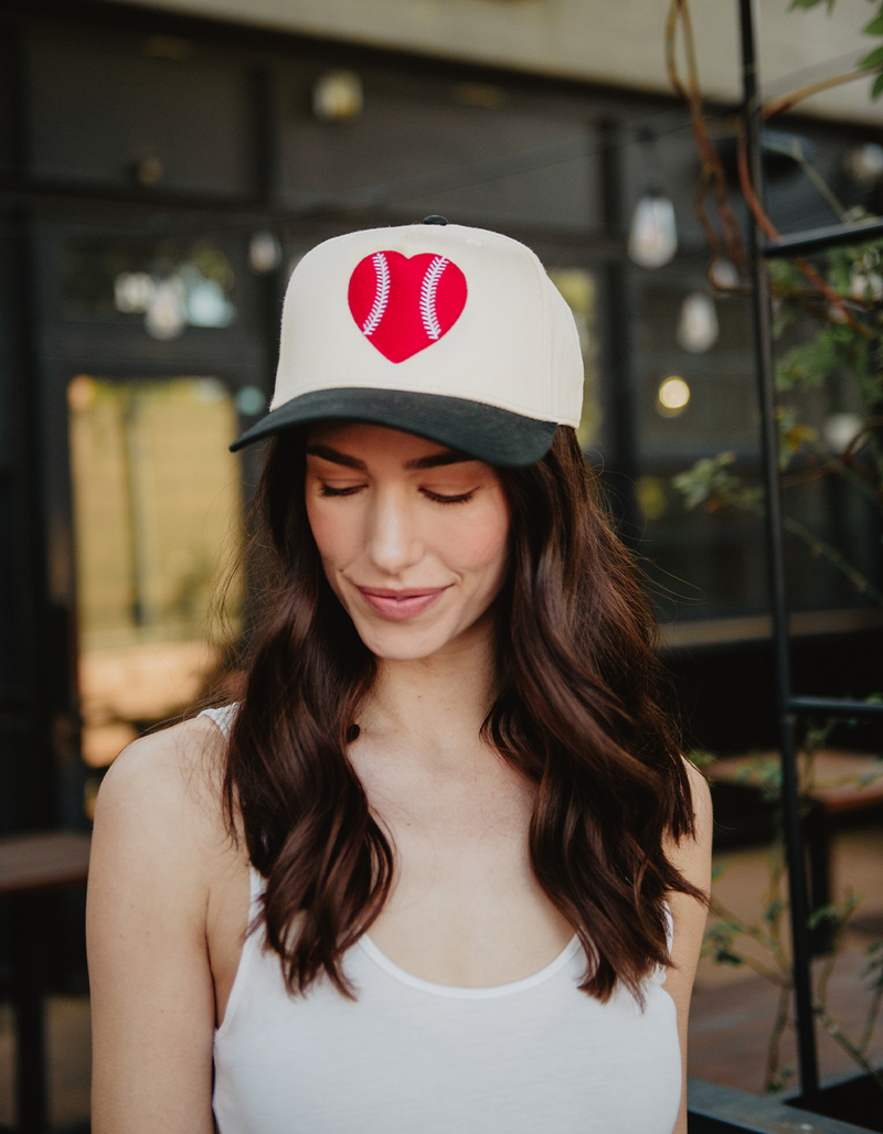 KATYDID Red Baseball Heart Vintage Trucker Hat image number 1